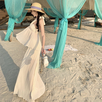 Folded Gentle Wind Beach Holiday Hanging Neck Sling + Trousers Set Women's Summer 2025 New